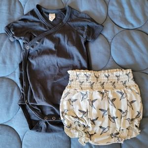 kate quinn | ss wrap bodysuit/high waist shirred bloomer | slate/hummingbird